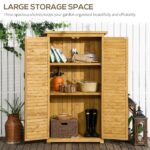 Small Wooden Storage Cabinet w/ 3 Shelves, Asphalt Roof & Shutter Doors, 87x47x160cm, Natural Wood - Image 9