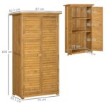 Small Wooden Storage Cabinet w/ 3 Shelves, Asphalt Roof & Shutter Doors, 87x47x160cm, Natural Wood - Image 5