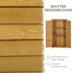 Small Wooden Storage Cabinet w/ 3 Shelves, Asphalt Roof & Shutter Doors, 87x47x160cm, Natural Wood - Image 6