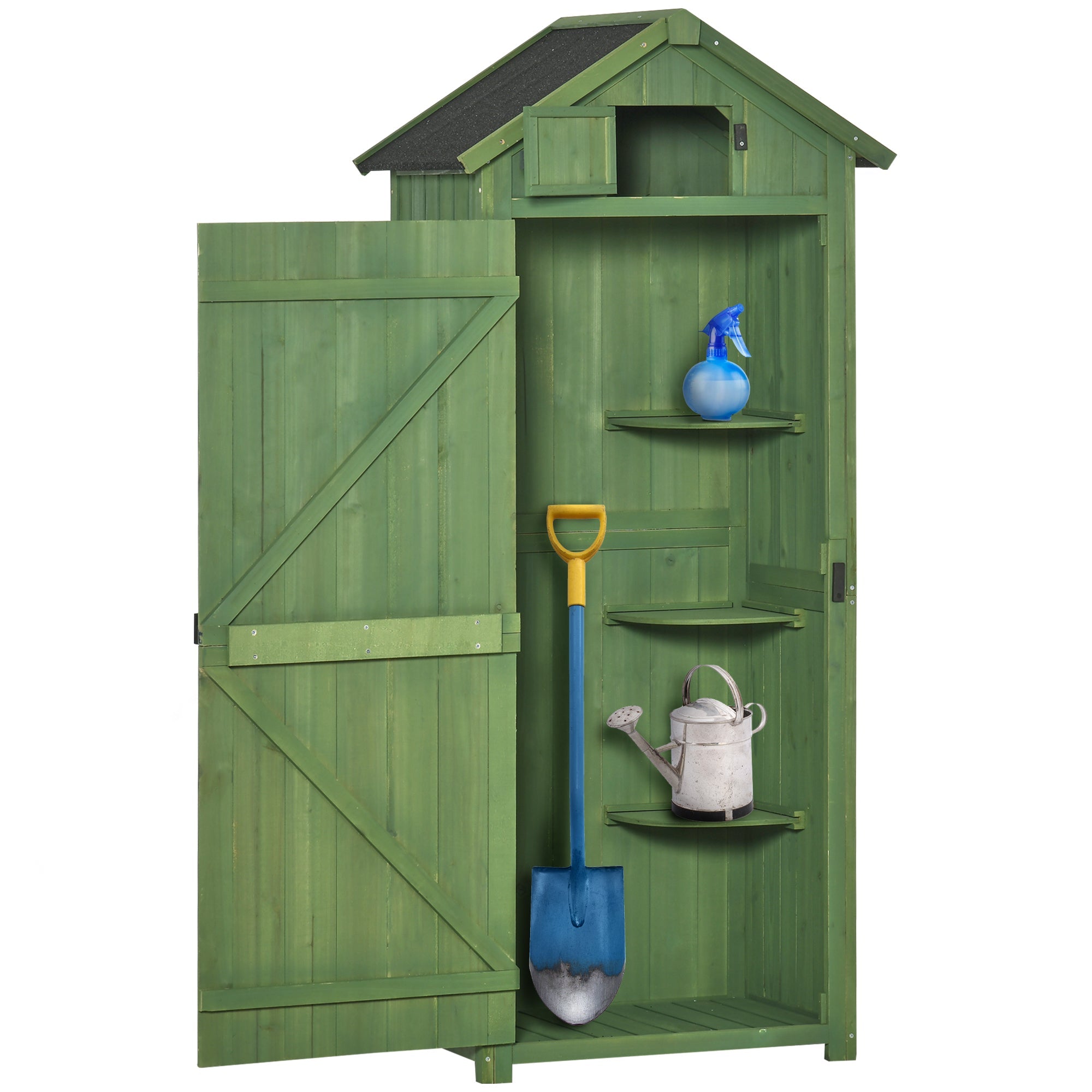 0y8YJjNXxsDsVTxdC9ptzgaosomBG5zeTEufAgmuTsMag5jrm-WO1sb5Inza9O3HfUyusQ Wooden Storage Cabinet, Outdoor Small Shed w/ Shelves, Tilt Roof & Lockable Double Doors, Dark Green - Image 1