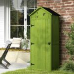 Wooden Storage Cabinet, Outdoor Small Shed w/ Shelves, Tilt Roof & Lockable Double Doors, Dark Green - Image 3