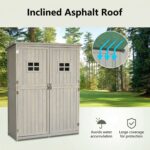 Wooden Tool Storage Cabinet with 2 Windows & Double Door for Garden and Patio, Grey - Image 5
