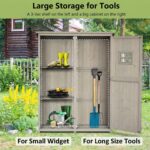 Wooden Tool Storage Cabinet with 2 Windows & Double Door for Garden and Patio, Grey - Image 4