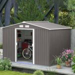 EverBase 9 x 6ft Metal Garden Shed with Double Sliding Doors & Shutter Vents, Grey - Image 4