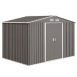 EverBase 9 x 6ft Metal Garden Shed with Double Sliding Doors & Shutter Vents, Grey