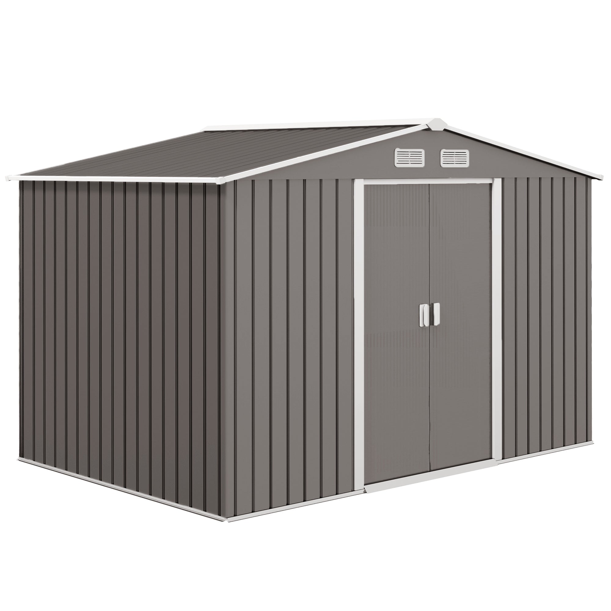 5fSLHRsoI51sSMO5-dVoswaosom2wJVvfUJSWFA1FABd-gLO3iSN-wNHAU69_iHImXlyHw EverBase 9 x 6ft Metal Garden Shed with Double Sliding Doors & Shutter Vents, Grey - Image 1