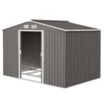 EverBase 9 x 6ft Metal Garden Shed with Double Sliding Doors & Shutter Vents, Grey - Image 2