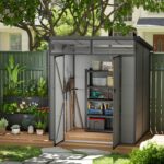 6 x 6ft Outdoor Storage Shed with Latch Doors for Garden, Light Grey - Image 4