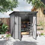 6 x 6ft Outdoor Storage Shed with Latch Doors for Garden, Light Grey - Image 3