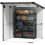 6 x 6ft Outdoor Storage Shed with Latch Doors for Garden, Light Grey - Image 10