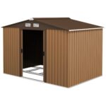 EverBase 9 x 6ft Metal Garden Shed with Double Sliding Doors & Shutter Vents, Light Brown - Image 2