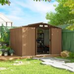 EverBase 9 x 6ft Metal Garden Shed with Double Sliding Doors & Shutter Vents, Light Brown - Image 3