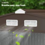 EverBase 9 x 6ft Metal Garden Shed with Double Sliding Doors & Shutter Vents, Light Brown - Image 10