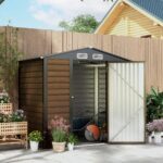 4.3 x 6.2 ft Garden Shed w/ Ventilation Slots, Lockable Door and Gloves for Garden, Patio, Oak - Image 4