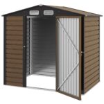 4.3 x 6.2 ft Garden Shed w/ Ventilation Slots, Lockable Door and Gloves for Garden, Patio, Oak - Image 3