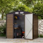 4.3 x 6.2 ft Garden Shed w/ Ventilation Slots, Lockable Door and Gloves for Garden, Patio, Oak - Image 5