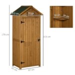 Wooden Storage Cabinet, Outdoor Small Shed w/ Shelves, Tilt Roof & Lockable Double Doors, Brown - Image 5