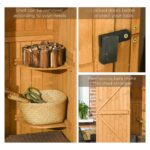 Wooden Storage Cabinet, Outdoor Small Shed w/ Shelves, Tilt Roof & Lockable Double Doors, Brown - Image 8