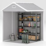 6 x 5ft Garden Shed, Plastic Shed with Floor, Window, Lockable Doors and Vents, Wood Effect Resin Tool Shed for Outdoor Patio, Light Grey - Image 11