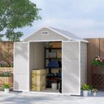 6 x 5ft Garden Shed, Plastic Shed with Floor, Window, Lockable Doors and Vents, Wood Effect Resin Tool Shed for Outdoor Patio, Light Grey - Image 3