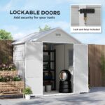 6 x 5ft Garden Shed, Plastic Shed with Floor, Window, Lockable Doors and Vents, Wood Effect Resin Tool Shed for Outdoor Patio, Light Grey - Image 9