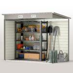 EverBase 8 x 4FT Galvanised Metal Tool Storage Shed with Pent Roof, 2 Vents & Lockable Door, Light Grey - Image 10