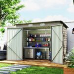EverBase 8 x 4FT Galvanised Metal Tool Storage Shed with Pent Roof, 2 Vents & Lockable Door, Light Grey - Image 4