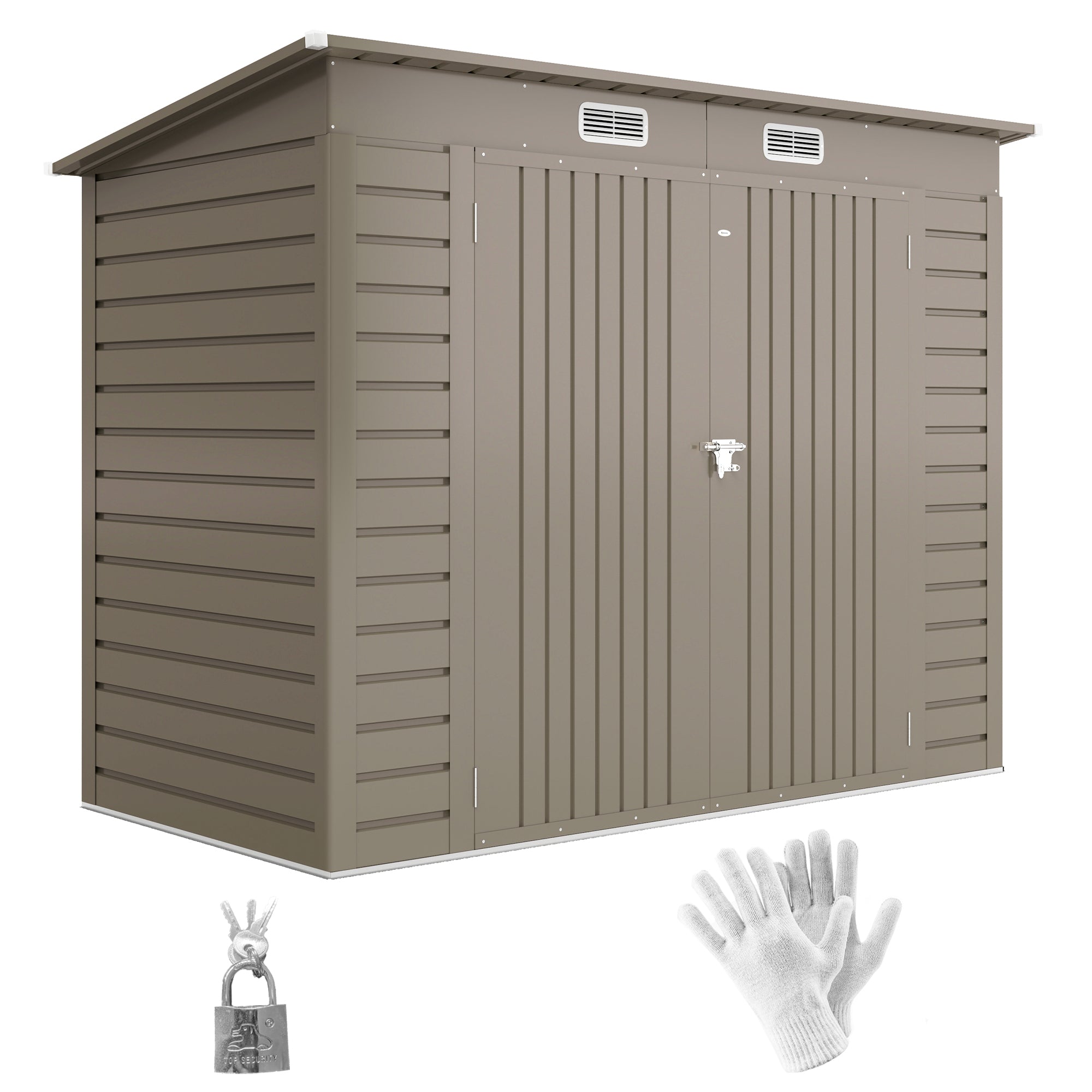 GK2uopcWEVIe7h2KIE6-UAaosomY6plbta_bIuiKHU9tRwAfPb3dr3SQSt6mVNlXKoVagk EverBase 8 x 4FT Galvanised Metal Tool Storage Shed with Pent Roof, 2 Vents & Lockable Door, Light Grey - Image 1