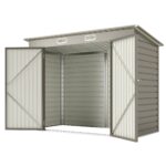 EverBase 8 x 4FT Galvanised Metal Tool Storage Shed with Pent Roof, 2 Vents & Lockable Door, Light Grey - Image 2