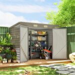 EverBase 8 x 4FT Galvanised Metal Tool Storage Shed with Pent Roof, 2 Vents & Lockable Door, Light Grey - Image 3