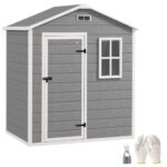 6 x 4ft Wood Effect Resin Tool Shed with Floor, Window, Vents & Lockable Door for Garden, Lawn, Grey