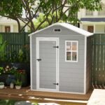 6 x 4ft Wood Effect Resin Tool Shed with Floor, Window, Vents & Lockable Door for Garden, Lawn, Grey - Image 11