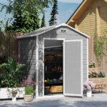 6 x 4ft Wood Effect Resin Tool Shed with Floor, Window, Vents & Lockable Door for Garden, Lawn, Grey - Image 3