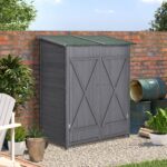 Small Wooden Tool Shed w/ Flexible Table, Asphalt Roof, Hooks & Ground Nails, 140x75x157cm, Grey - Image 3