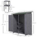 Small Wooden Tool Shed w/ Flexible Table, Asphalt Roof, Hooks & Ground Nails, 140x75x157cm, Grey - Image 5
