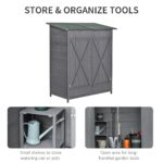 Small Wooden Tool Shed w/ Flexible Table, Asphalt Roof, Hooks & Ground Nails, 140x75x157cm, Grey - Image 8