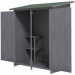 Small Wooden Tool Shed w/ Flexible Table, Asphalt Roof, Hooks & Ground Nails, 140x75x157cm, Grey