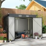 EverBase 8 x 4FT Galvanised Metal Tool Storage Shed with Pent Roof, 2 Vents & Lockable Door, Grey - Image 3