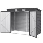 EverBase 8 x 4FT Galvanised Metal Tool Storage Shed with Pent Roof, 2 Vents & Lockable Door, Grey - Image 2