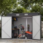 EverBase 8 x 4FT Galvanised Metal Tool Storage Shed with Pent Roof, 2 Vents & Lockable Door, Grey - Image 4