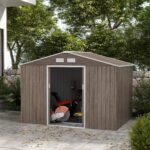 EverBase 9 x 6ft Metal Garden Shed with Double Sliding Doors & Shutter Vents, Light Brown - Image 4