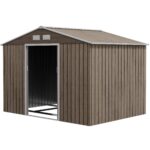 EverBase 9 x 6ft Metal Garden Shed with Double Sliding Doors & Shutter Vents, Light Brown - Image 2