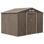 EverBase 9 x 6ft Metal Garden Shed with Double Sliding Doors & Shutter Vents, Light Brown