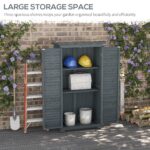 Small Wooden Tool Storage Cabinet w/ 3 Shelves, Asphalt Roof & Shutter Doors, 87x47x160cm, Grey - Image 9