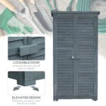 Small Wooden Tool Storage Cabinet w/ 3 Shelves, Asphalt Roof & Shutter Doors, 87x47x160cm, Grey - Image 8