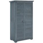 Small Wooden Tool Storage Cabinet w/ 3 Shelves, Asphalt Roof & Shutter Doors, 87x47x160cm, Grey