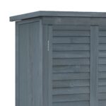 Small Wooden Tool Storage Cabinet w/ 3 Shelves, Asphalt Roof & Shutter Doors, 87x47x160cm, Grey - Image 11