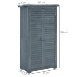 Small Wooden Tool Storage Cabinet w/ 3 Shelves, Asphalt Roof & Shutter Doors, 87x47x160cm, Grey - Image 5