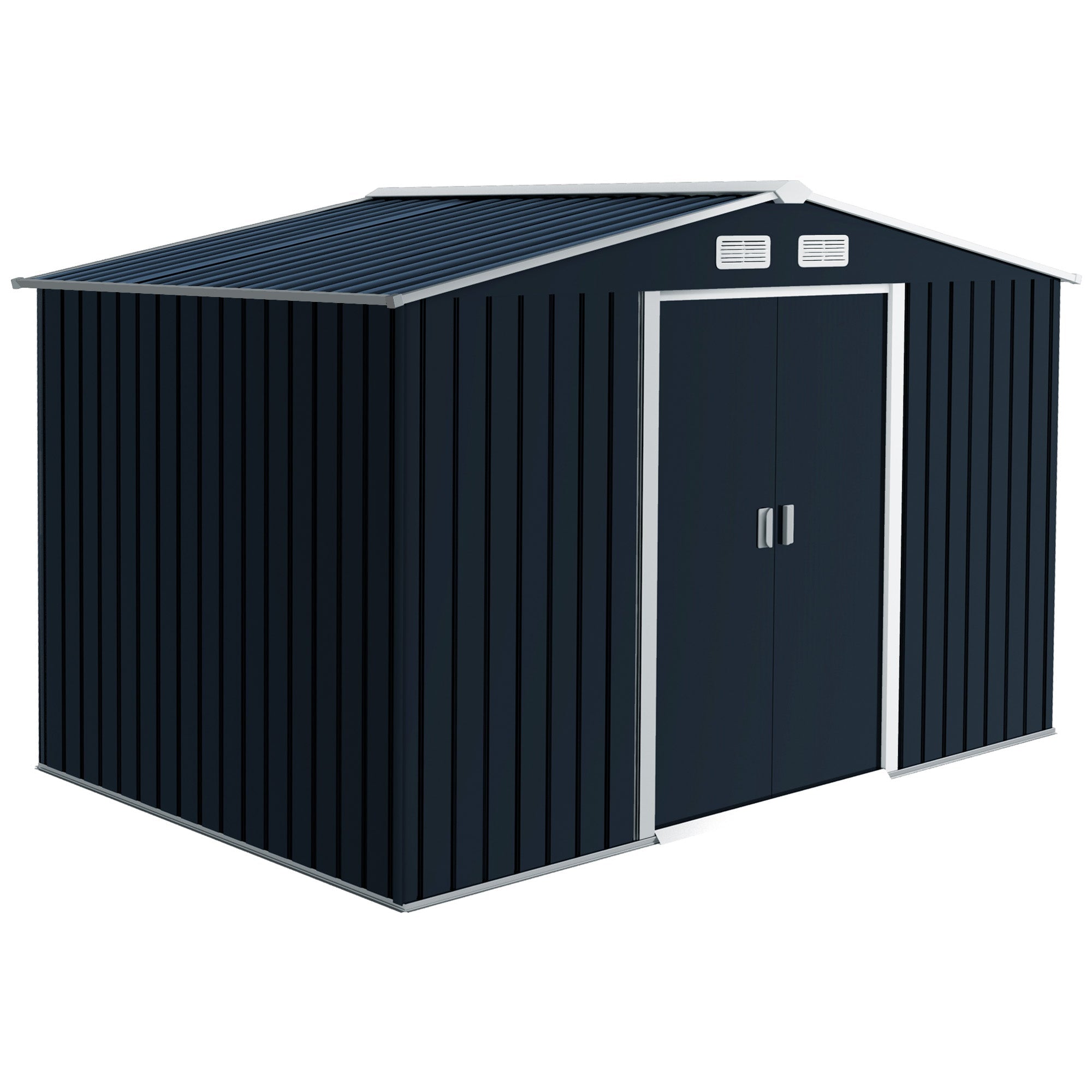 JwrDBoTB_iG65e88fCkiqwaosomEjj4bimvBg8OVc7nNWkcNPPUEtQAbxUhg28TmgTmuc0 EverBase 9 x 6ft Metal Garden Shed with Double Sliding Doors & Shutter Vents, Dark Grey - Image 1