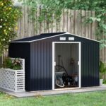 EverBase 9 x 6ft Metal Garden Shed with Double Sliding Doors & Shutter Vents, Dark Grey - Image 3